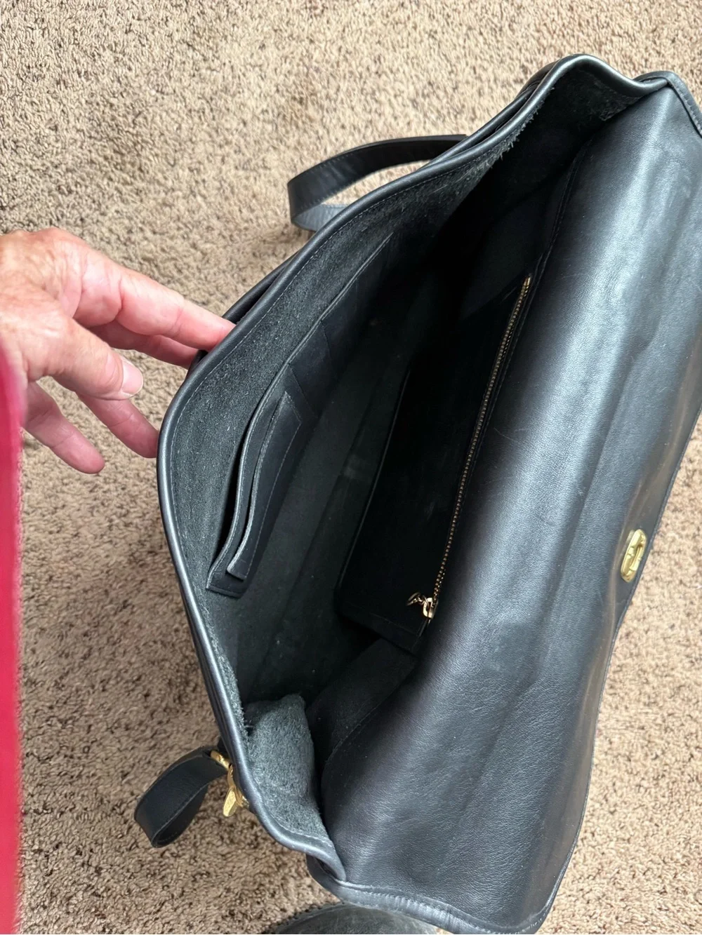 Black Leather Men's Briefcase with Gold Hardware